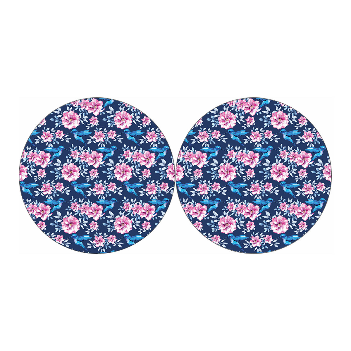 Pink Flowers And Hummingbird Print Car Coasters