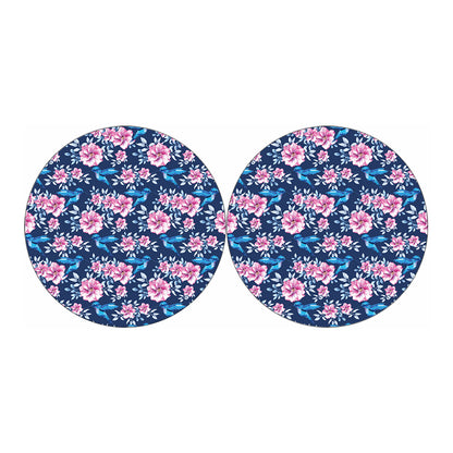 Pink Flowers And Hummingbird Print Car Coasters