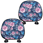 Pink Flowers And Hummingbird Print Car Headrest Covers