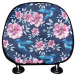 Pink Flowers And Hummingbird Print Car Headrest Covers