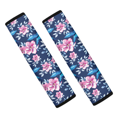 Pink Flowers And Hummingbird Print Car Seat Belt Covers