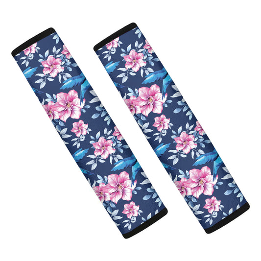 Pink Flowers And Hummingbird Print Car Seat Belt Covers