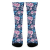 Pink Flowers And Hummingbird Print Crew Socks