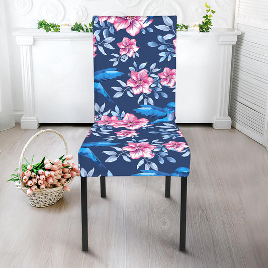 Pink Flowers And Hummingbird Print Dining Chair Slipcover