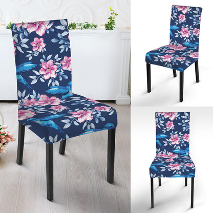 Pink Flowers And Hummingbird Print Dining Chair Slipcover