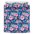 Pink Flowers And Hummingbird Print Duvet Cover Bedding Set
