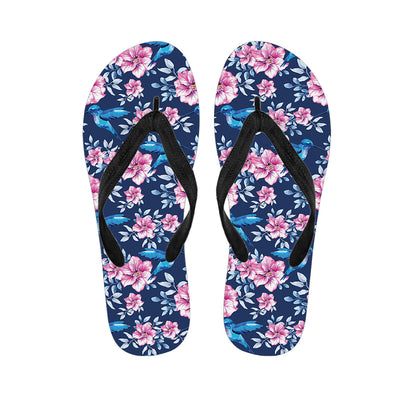 Pink Flowers And Hummingbird Print Flip Flops