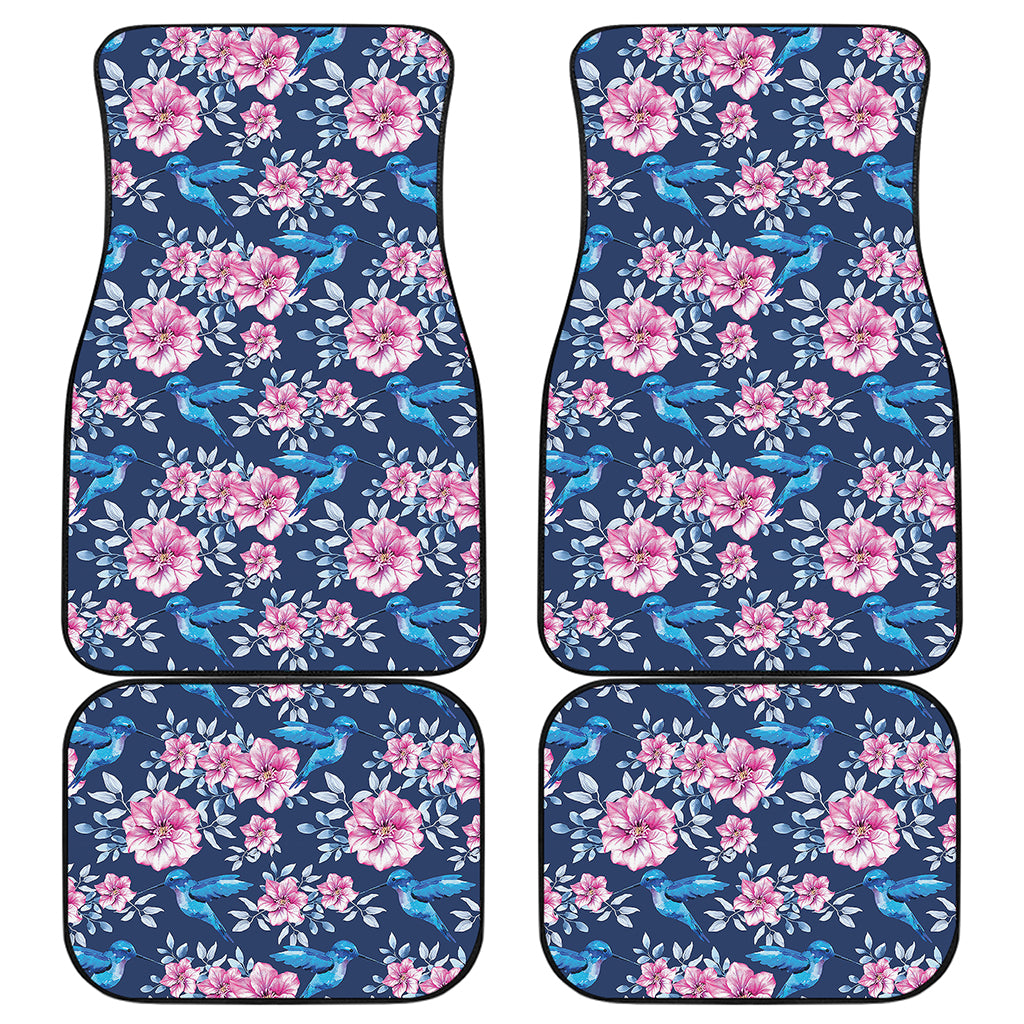 Pink Flowers And Hummingbird Print Front and Back Car Floor Mats