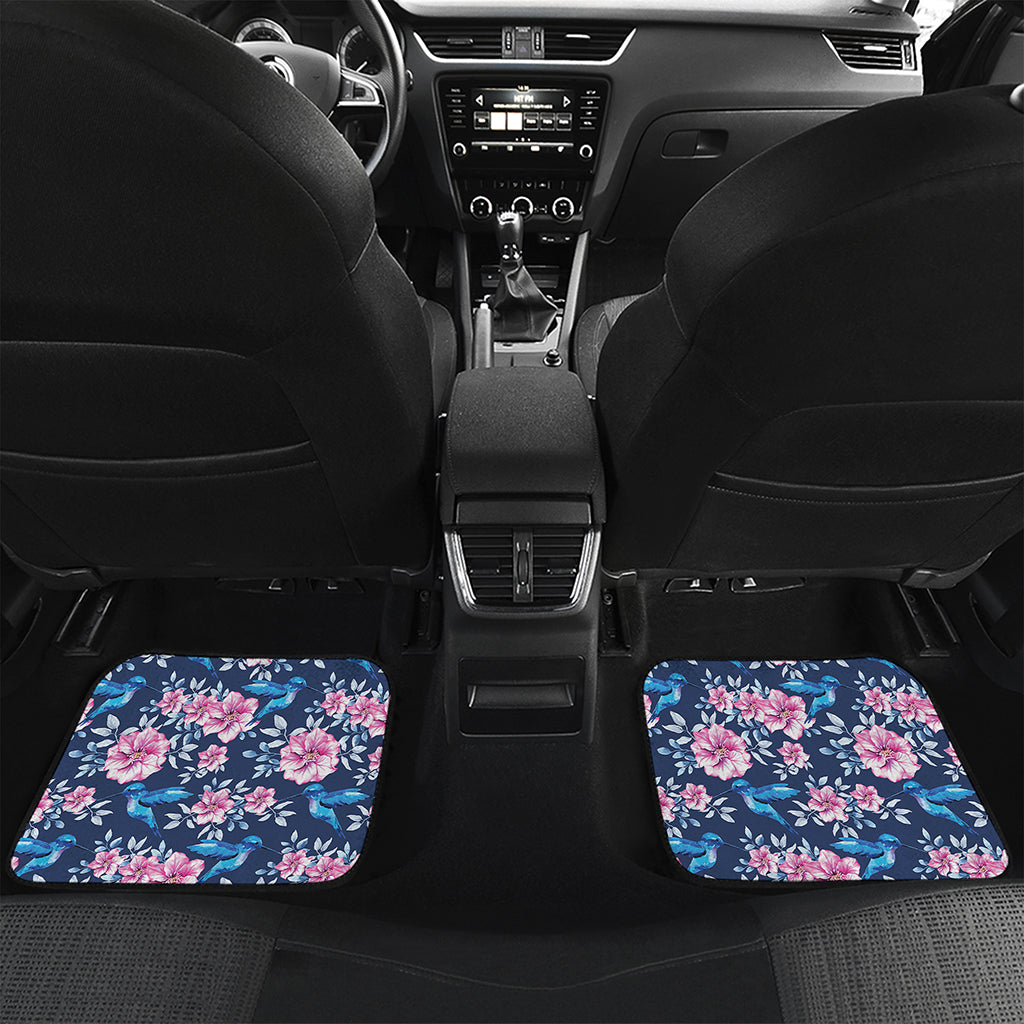 Pink Flowers And Hummingbird Print Front and Back Car Floor Mats