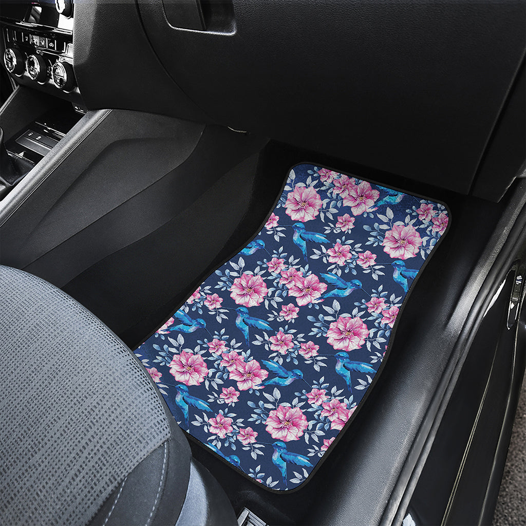 Pink Flowers And Hummingbird Print Front and Back Car Floor Mats