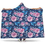 Pink Flowers And Hummingbird Print Hooded Blanket