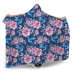 Pink Flowers And Hummingbird Print Hooded Blanket