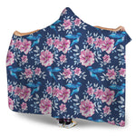Pink Flowers And Hummingbird Print Hooded Blanket