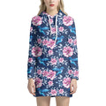 Pink Flowers And Hummingbird Print Pullover Hoodie Dress