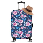 Pink Flowers And Hummingbird Print Luggage Cover