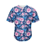 Pink Flowers And Hummingbird Print Men's Baseball Jersey