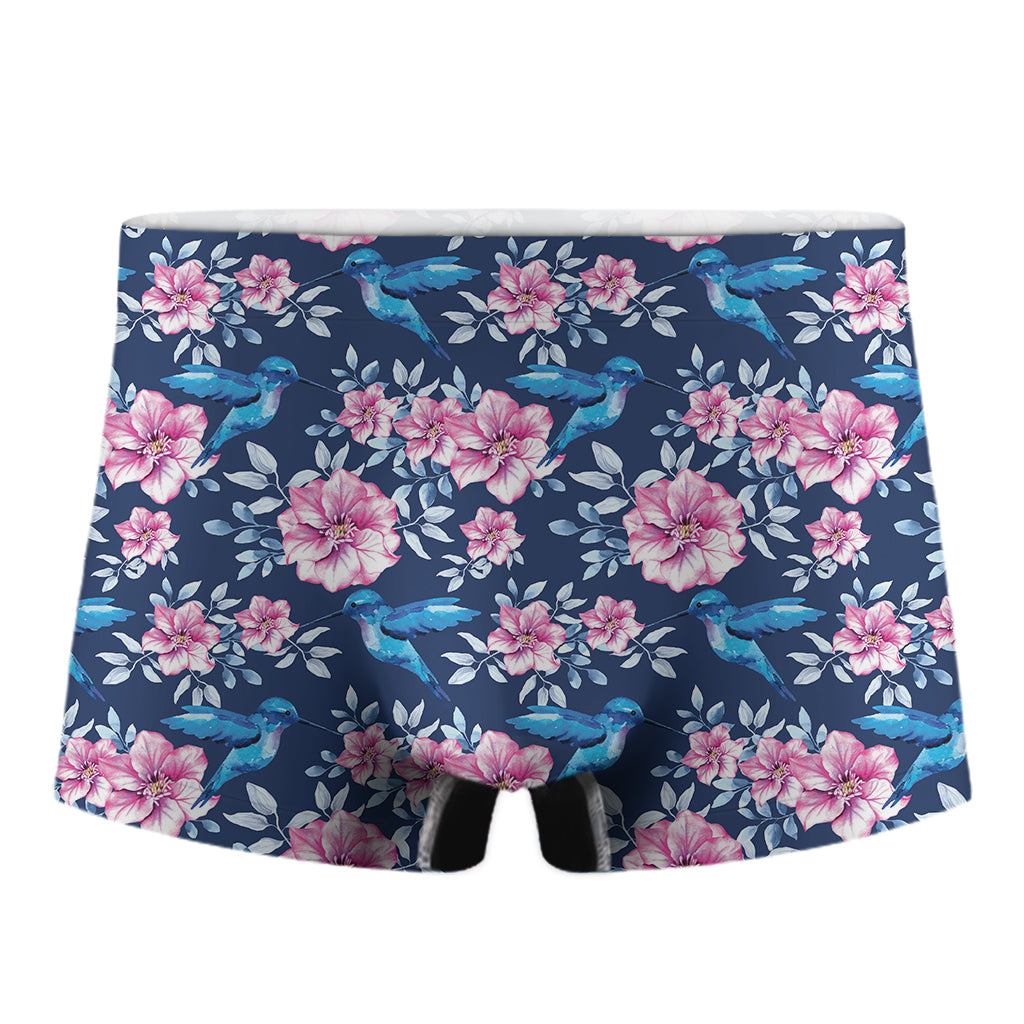 Pink Flowers And Hummingbird Print Men's Boxer Briefs