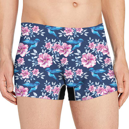 Pink Flowers And Hummingbird Print Men's Boxer Briefs