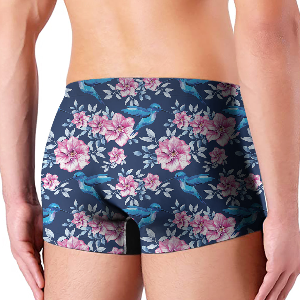 Pink Flowers And Hummingbird Print Men's Boxer Briefs