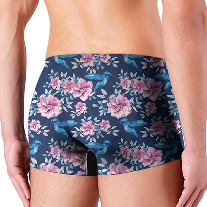 Pink Flowers And Hummingbird Print Men's Boxer Briefs