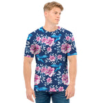 Pink Flowers And Hummingbird Print Men's T-Shirt