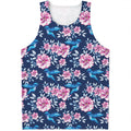 Pink Flowers And Hummingbird Print Men's Tank Top
