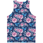 Pink Flowers And Hummingbird Print Men's Tank Top