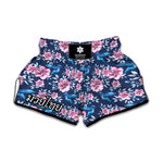 Pink Flowers And Hummingbird Print Muay Thai Boxing Shorts