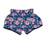 Pink Flowers And Hummingbird Print Muay Thai Boxing Shorts