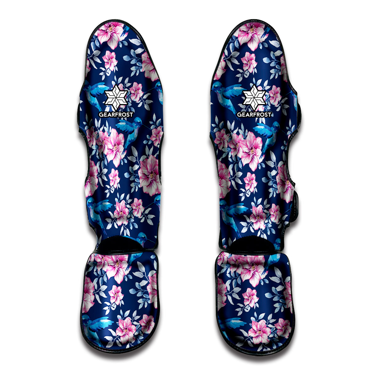 Pink Flowers And Hummingbird Print Muay Thai Shin Guard
