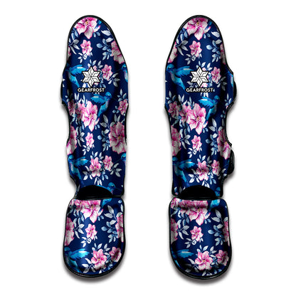 Pink Flowers And Hummingbird Print Muay Thai Shin Guard