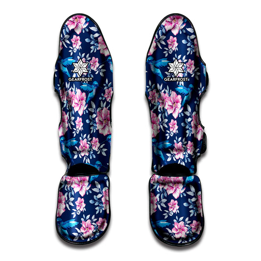 Pink Flowers And Hummingbird Print Muay Thai Shin Guard
