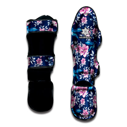 Pink Flowers And Hummingbird Print Muay Thai Shin Guard