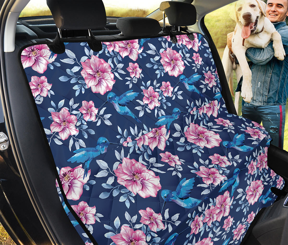 Pink Flowers And Hummingbird Print Pet Car Back Seat Cover