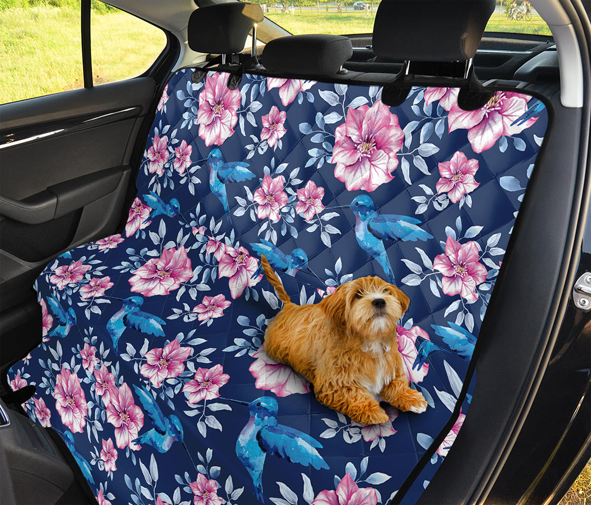 Pink Flowers And Hummingbird Print Pet Car Back Seat Cover