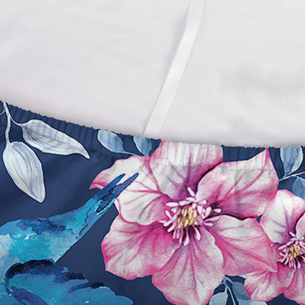 Pink Flowers And Hummingbird Print Sofa Cover