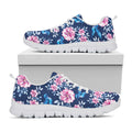 Pink Flowers And Hummingbird Print White Running Shoes