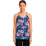 Pink Flowers And Hummingbird Print Women's Racerback Tank Top