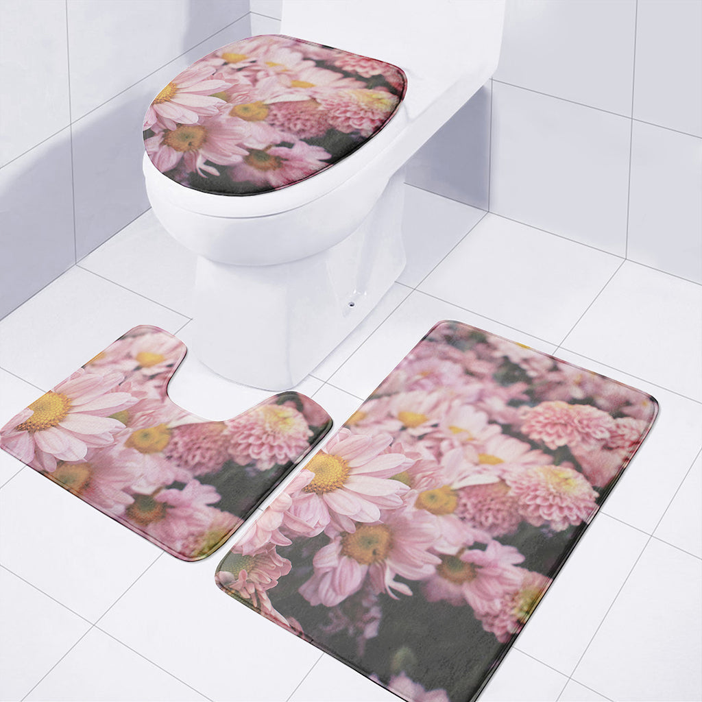 Pink Flowers Print 3 Piece Bath Mat Set