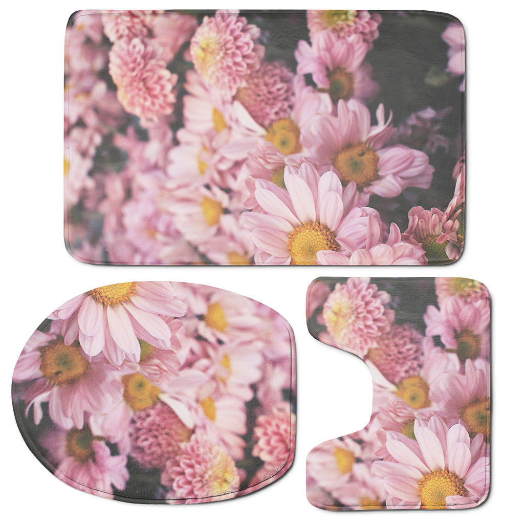 Pink Flowers Print 3 Piece Bath Mat Set
