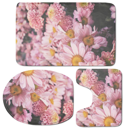 Pink Flowers Print 3 Piece Bath Mat Set