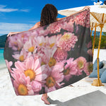 Pink Flowers Print Beach Sarong Wrap