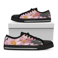 Pink Flowers Print Black Low Top Sneakers