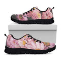 Pink Flowers Print Black Running Shoes