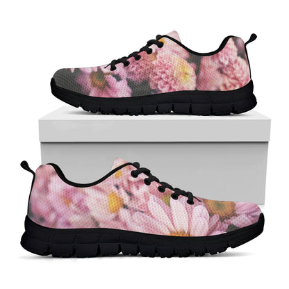 Pink Flowers Print Black Sneakers