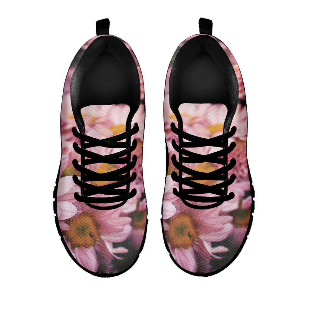 Pink Flowers Print Black Sneakers