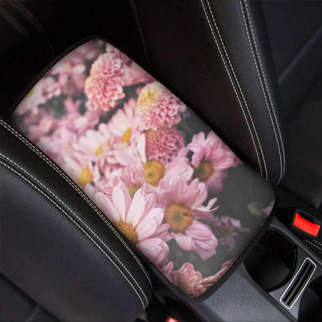Pink Flowers Print Car Center Console Cover