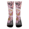 Pink Flowers Print Crew Socks