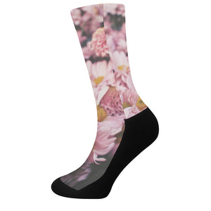 Pink Flowers Print Crew Socks