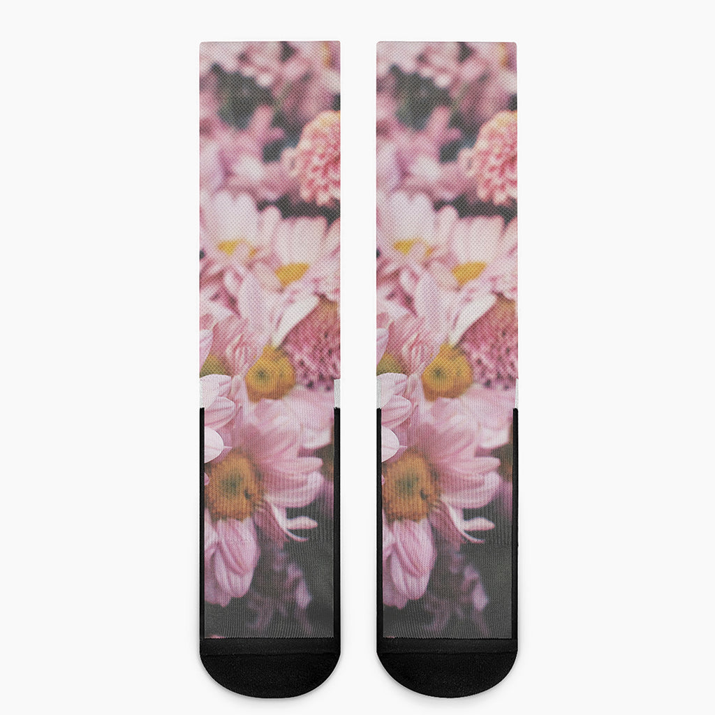 Pink Flowers Print Crew Socks